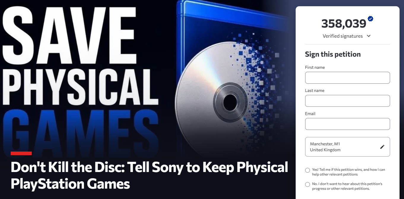Save Physical Games petition on Change.org